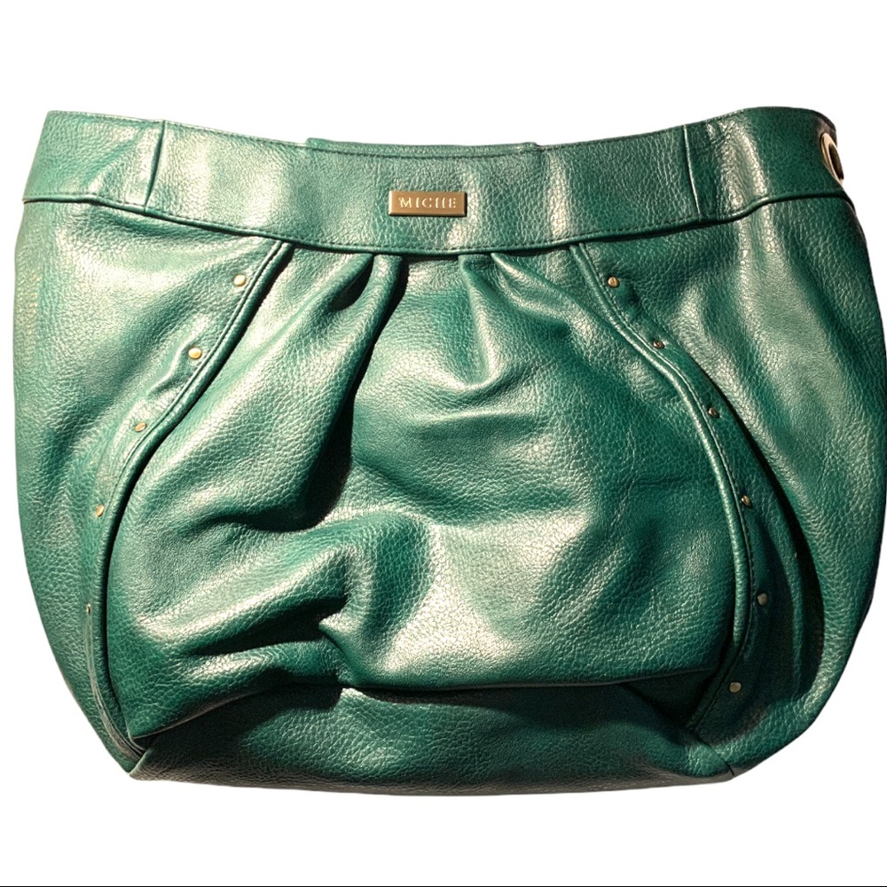 NWT Miche Gold Studded Purse Green Adjustable Black Straps Hand held